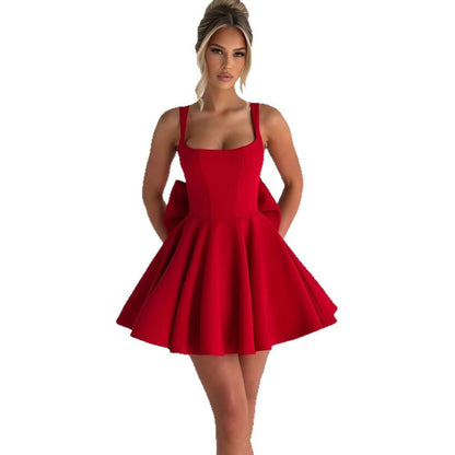 Damen Cocktailkleid Oversized Schleifen-Design Fließender Rock