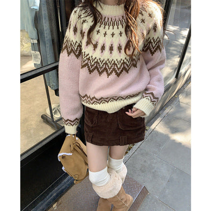 Damen Grobstrickpullover Weiches Material Traditionelles Muster