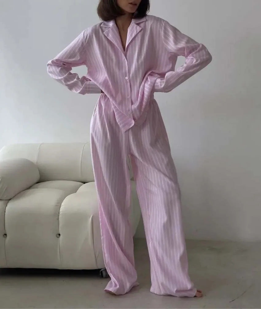 Damen Gestreiftes Pyjama-Set Baumwolle Norvielle