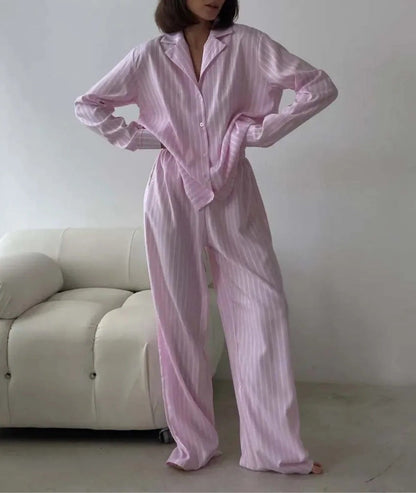 Damen Gestreiftes Pyjama-Set Baumwolle Norvielle
