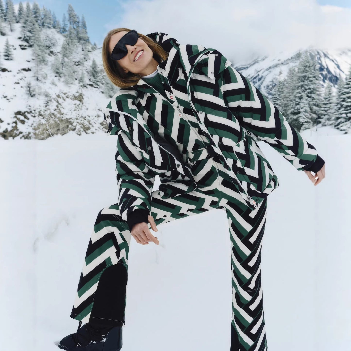 Damen Steppjacke mit Kapuze Geometrisches Muster