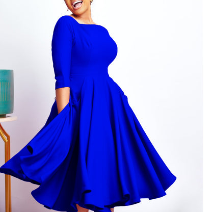 Damen A-Linien Kleid mit V-Ausschnitt und Taschen Norvielle