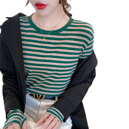 Damen Langarmshirt Gestreift Bequame Ärmel Norvielle