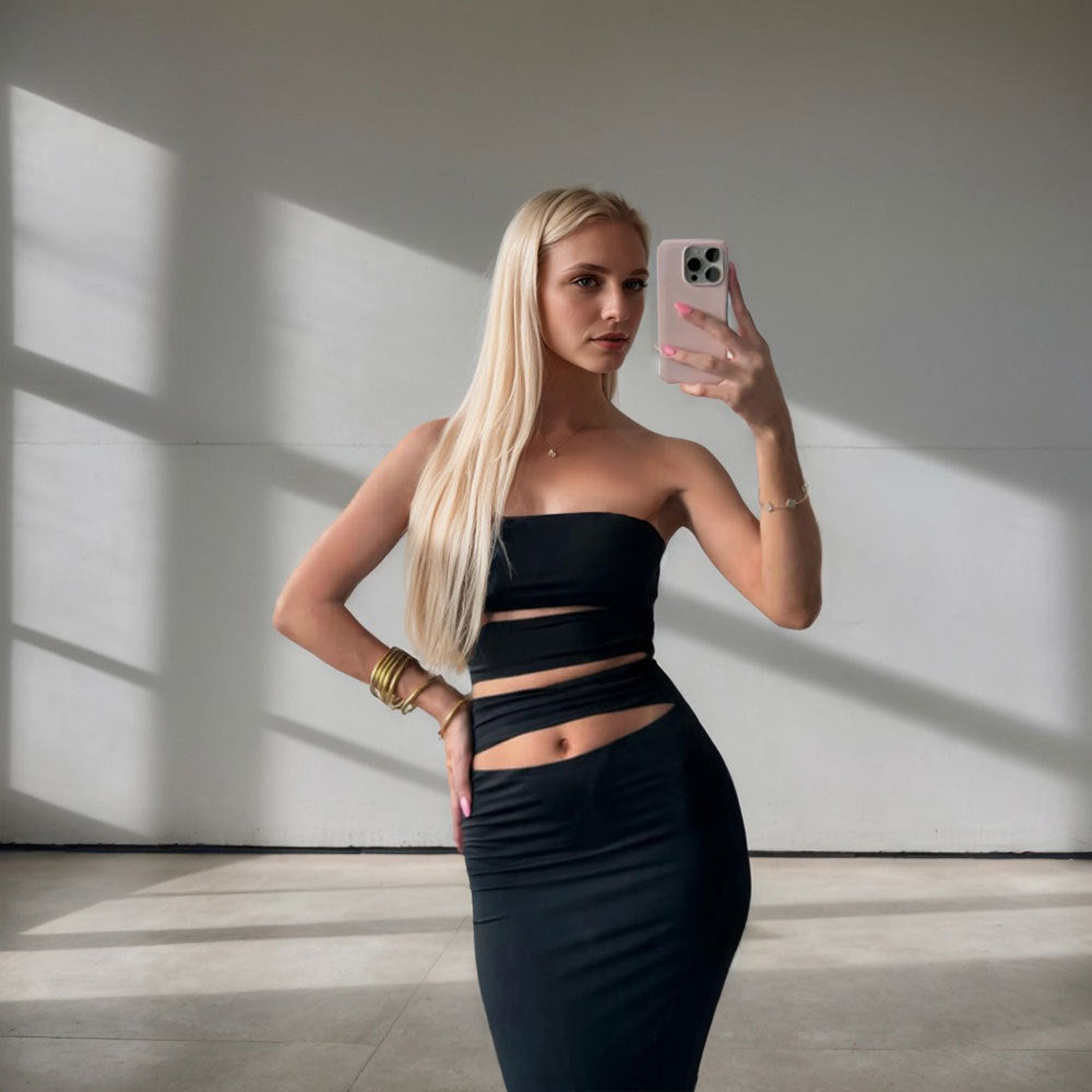 Damen Kleid Figurbetont Bandeau-Ausschnitt Cut-Out-Details Norvielle