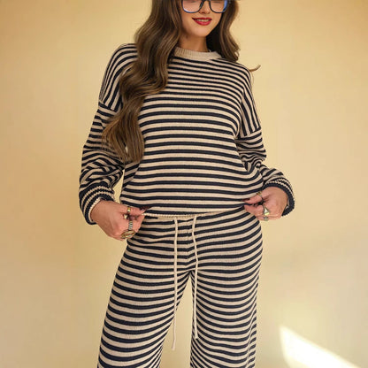Damen Strickset Breiter Schnitt Gestreift Norvielle