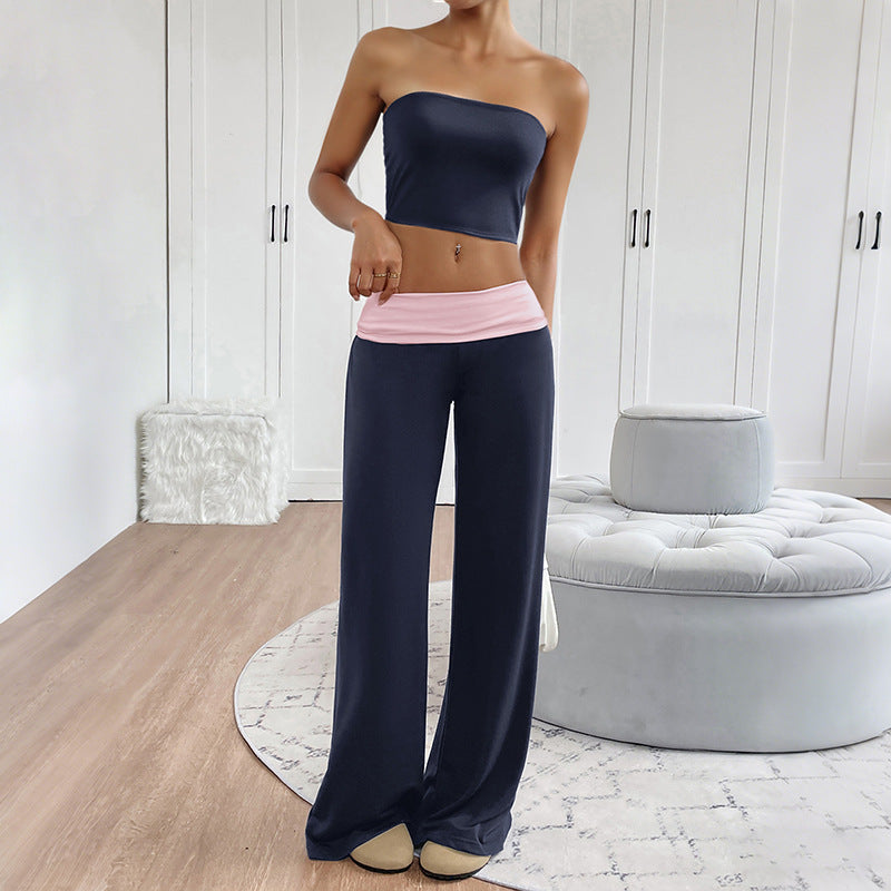 Damen Lounge-Set Bandeau-Oberteil weite Hose