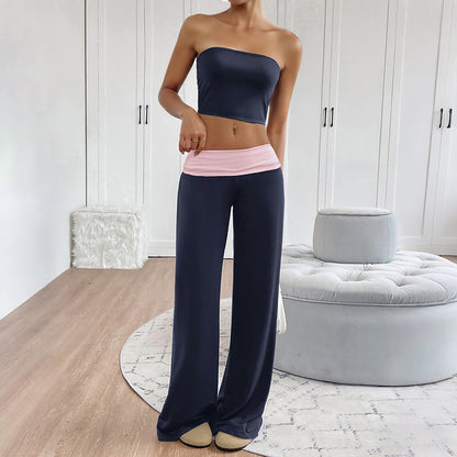Damen Lounge-Set Bandeau-Oberteil weite Hose