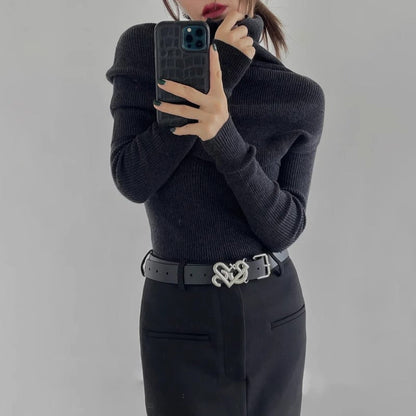 Damen Rollkragenpullover Asymmetrisch Norvielle