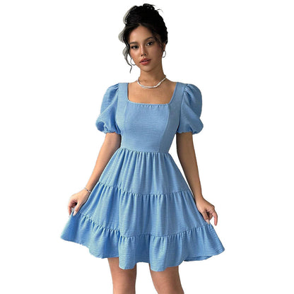 Damen Kleid Puffärmel Gestufter Saum Norvielle