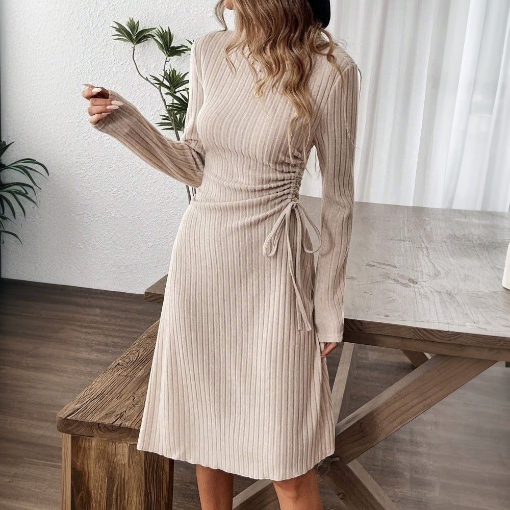 Damen Midikleid Raffungseffekt Bindegurt Norvielle