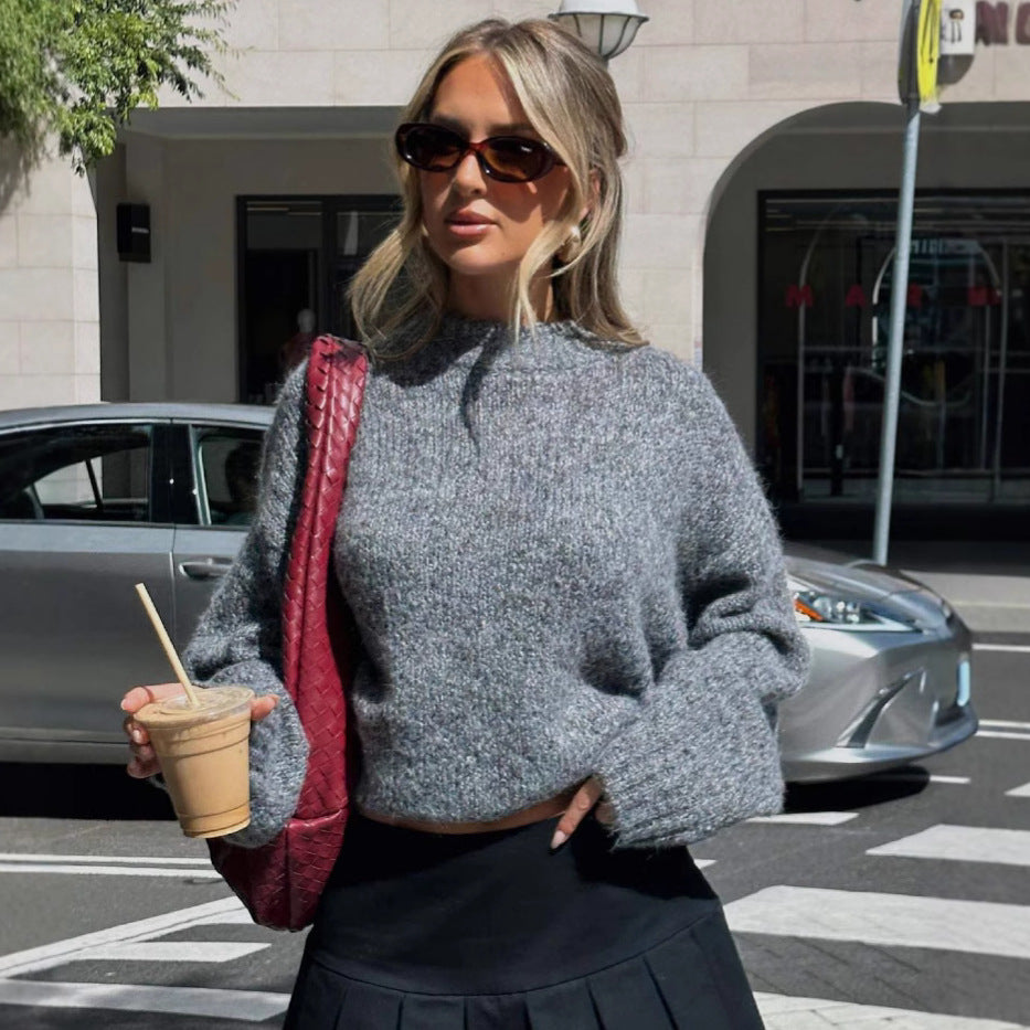 Damen Strickpullover Weich Rundkragen Lässig Beige - Norvielle
