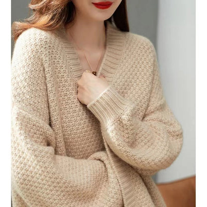 Damen Strickcardigan Oversized Lässig Vielfältige Texturen Beige