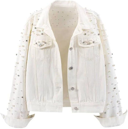 Damen Denimjacke Perlenverzierungen