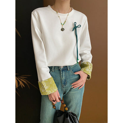Damen Langarmshirt Floralmuster Weiß