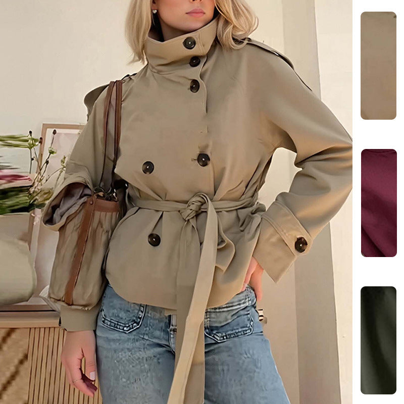 Damen Langjacke Norvielle Hochkragen Taillengürtel - Norvielle