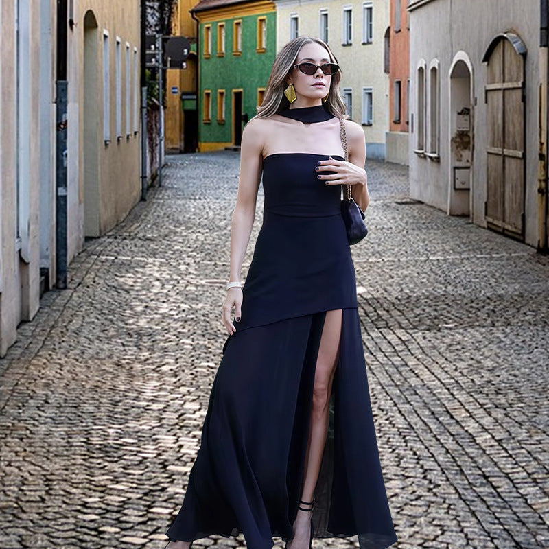 Damen Maxikleid Asymmetrisch Spitze