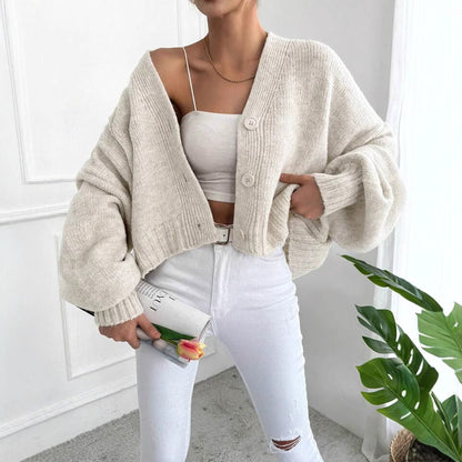 Damen Grobstrickcardigan mit Knöpfen und Voluminösen Ärmeln Norvielle - Norvielle