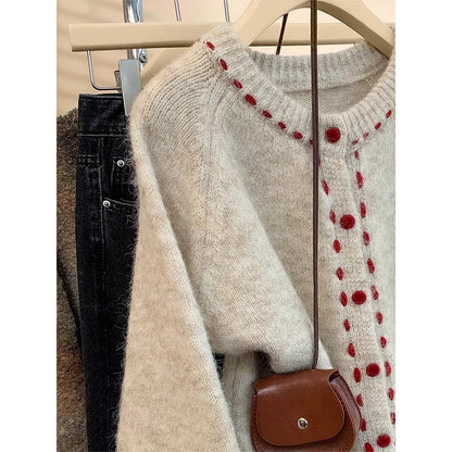 Damen Strickpullover Bunt Knöpfe Weich