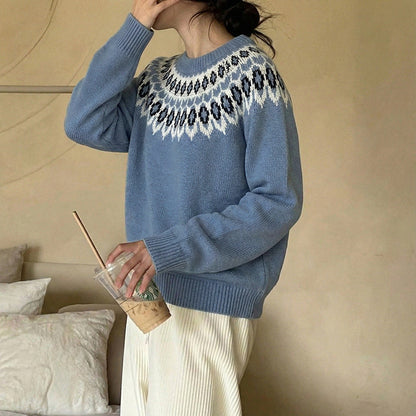 Damen Strickpullover Nordisch Muster Locker Norvielle