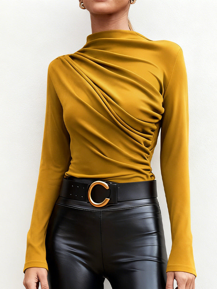 Damen Langarmshirt -Drapierung Stehkragen Norvielle