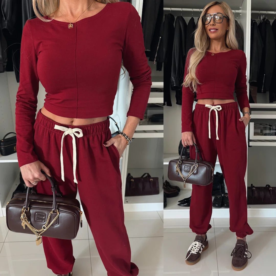 Damen Loungewear-Set Figurbetonter Oberteil Sweatpants Norvielle