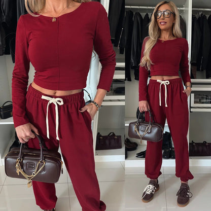 Damen Loungewear-Set Figurbetonter Oberteil Sweatpants Norvielle
