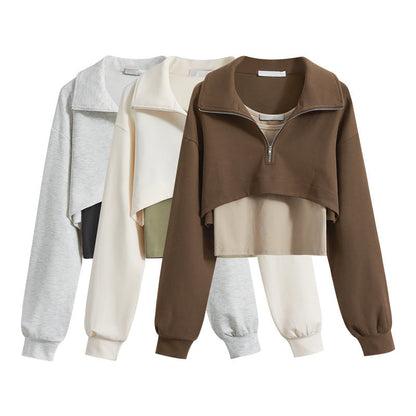 Damen Cropped Sweatpullover Hochkragen Reißverschluss Norvielle - Norvielle