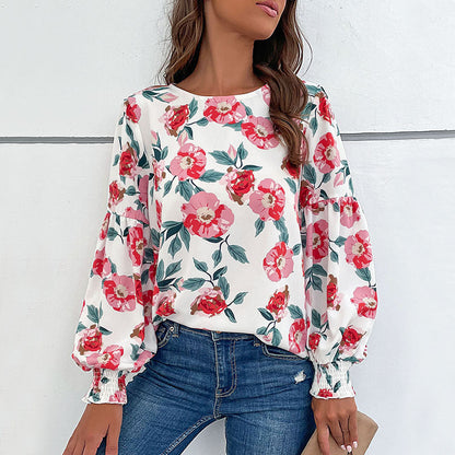 Damen Bluse mit Volantärmel Floralmuster Blume