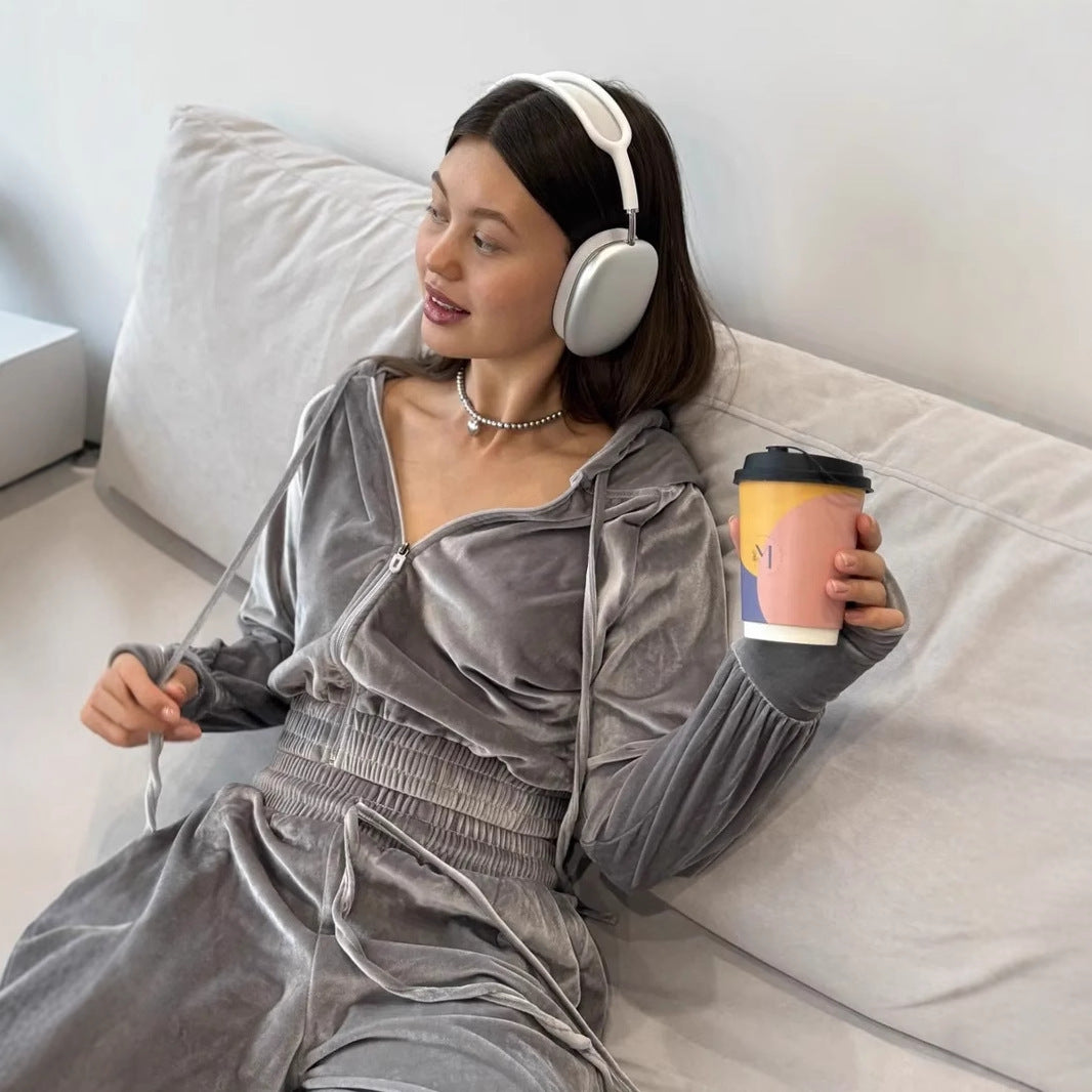Damen Fleece-Loungewear-Set Sportlich Elegant
