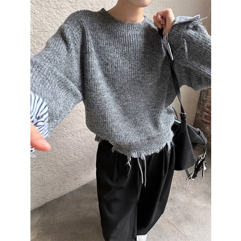 Damen Grobstrickpullover Modern Ausgefranst Lässig Norvielle