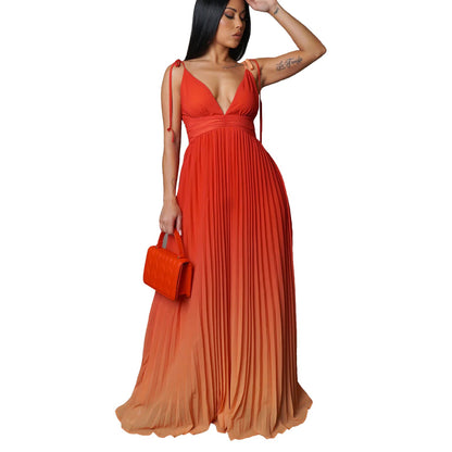 Damen Maxikleid V-Ausschnitt Falten-Design Elegant