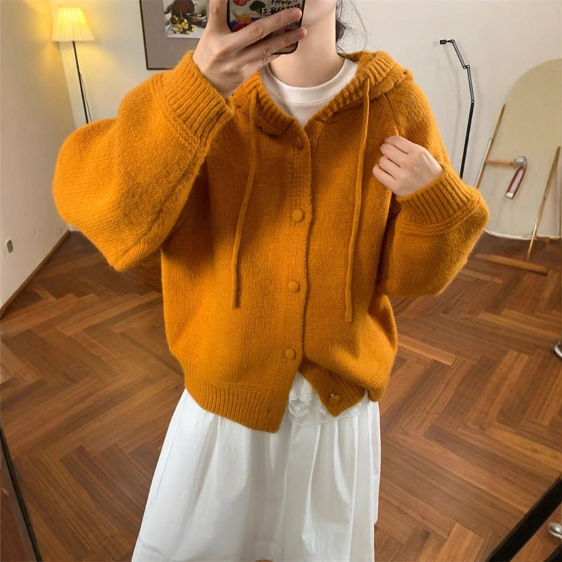 Damen Oversized Cardigan mit Kapuze und Knöpfen Norvielle