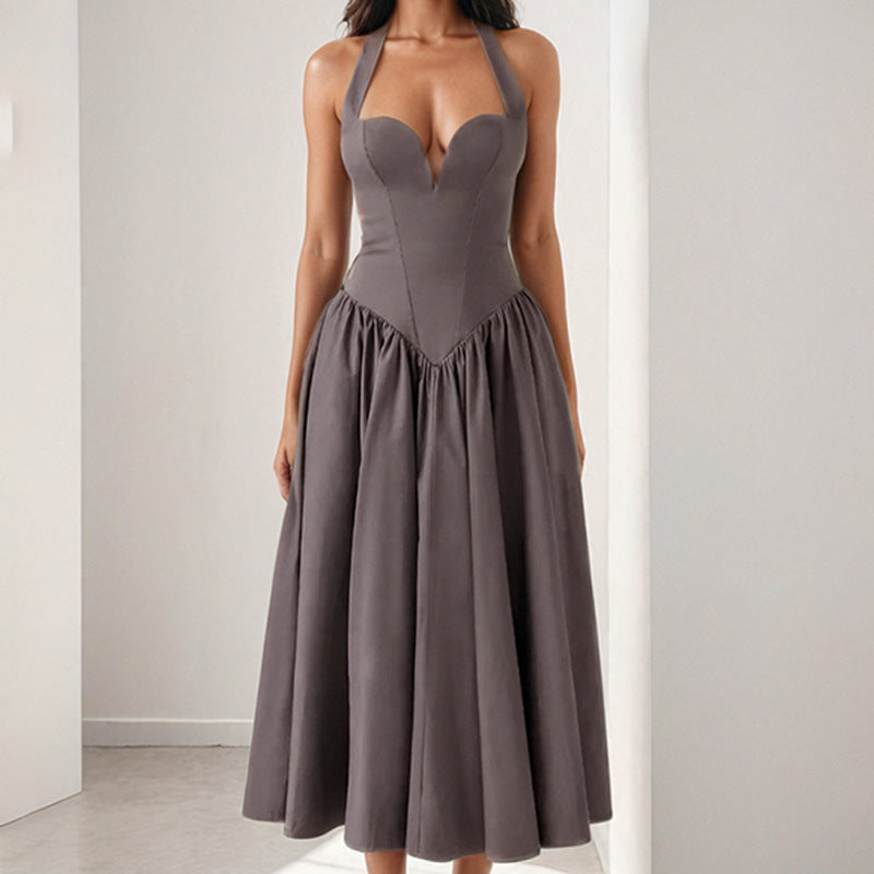 Damen Midi-Kleid Herzförmiger Ausschnitt Voluminöser Rock Norvielle