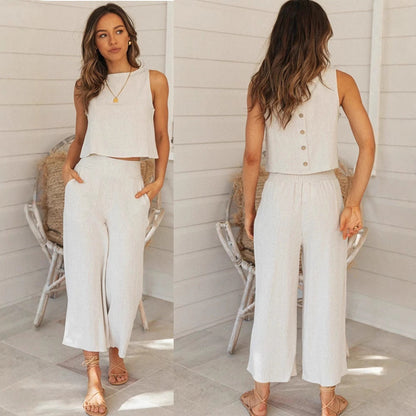 Damen Zweiteiliges Set Cropped Oberteil Weite Hose Norvielle - Norvielle