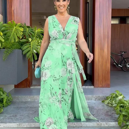 Damen Maxikleid Fließend Rüschen Elegant