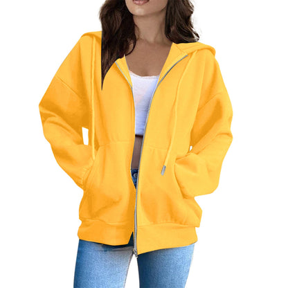 Damen Oversized Kapuzenjacke Mit Reißverschluss Und Taschen