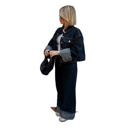 Damen Weite Denim-Hosen Umschlag-Saum
