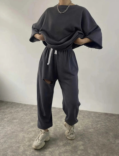Damen Lounge-Set Kuschelig Weites Oberteil Jogginghose Norvielle