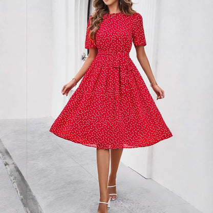 Damen Midikleid Punktedesign Taillengürtel Norvielle
