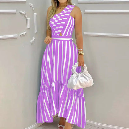 Damen Maxikleid Asymmetrischer Saum Streifenmuster