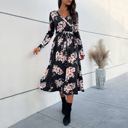 Damen Wickelkleid Florale Rüschen Elegante Ärmel