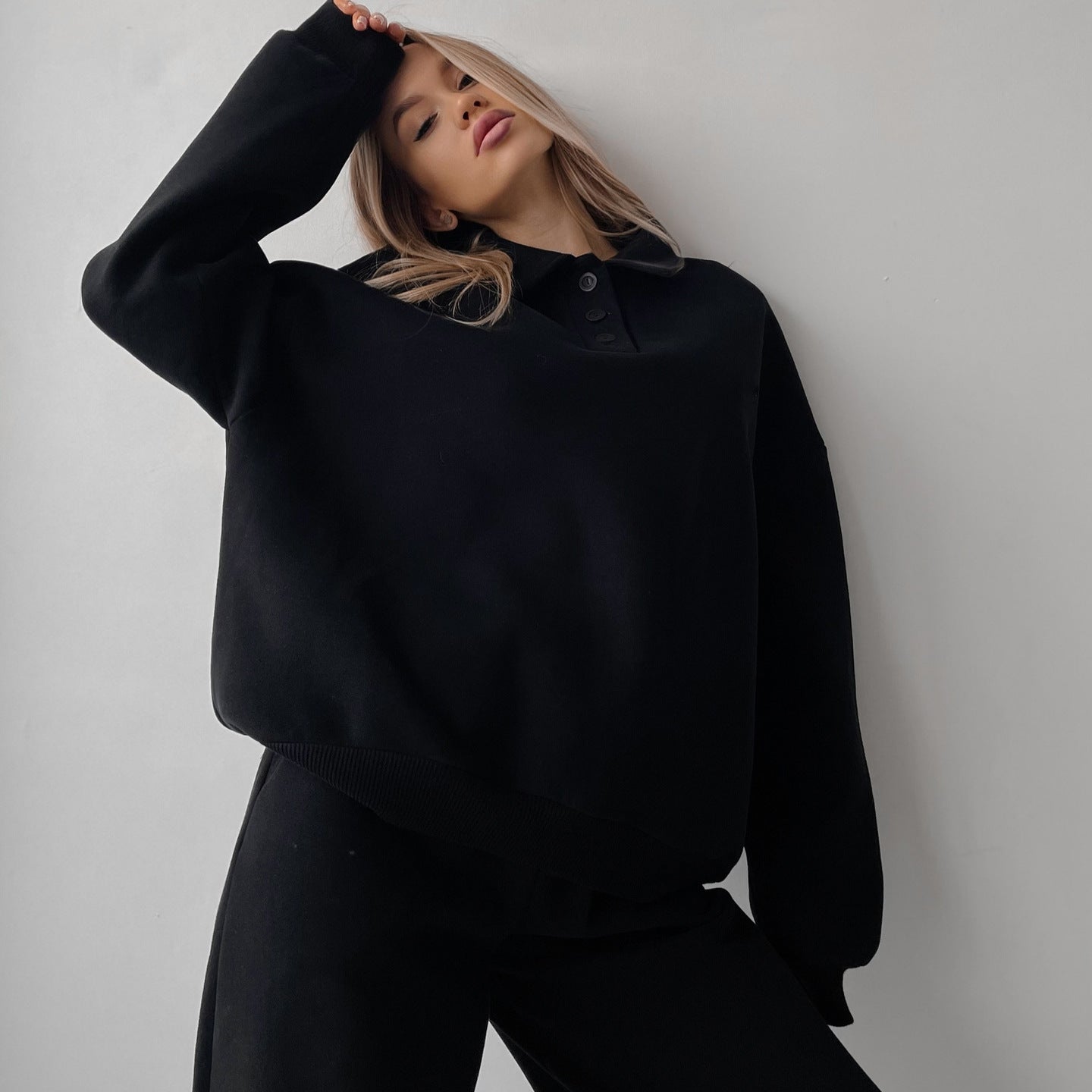 Damen Hoodie Knopfleiste Weite Hose Norvielle