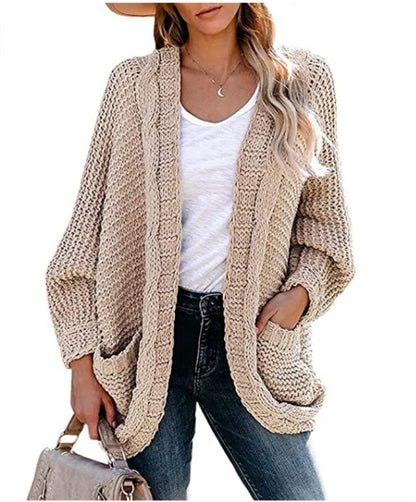 Damen Cardigan Grobstrick Lässig Voluminöse Ärmel Norvielle