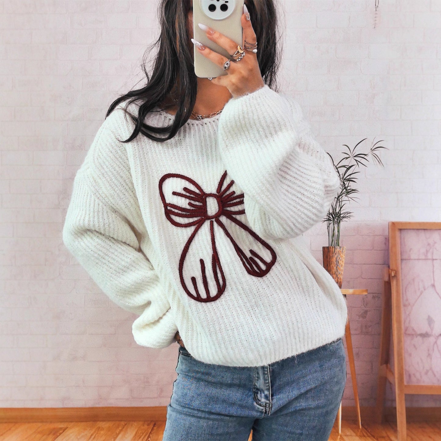 Damen Pullover Lässig Schleifendesign Norvielle