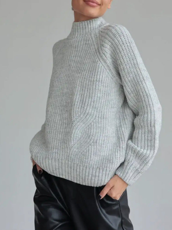 Damen Strickpullover Loose Fit Rollkragen Raglanärmel Gerippt