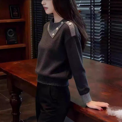 Damen Piqué Pullover mit Knöpfen Norvielle