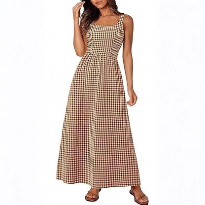 Damen Maxikleid Karomuster Elastisch Verstellbare Träger Norvielle