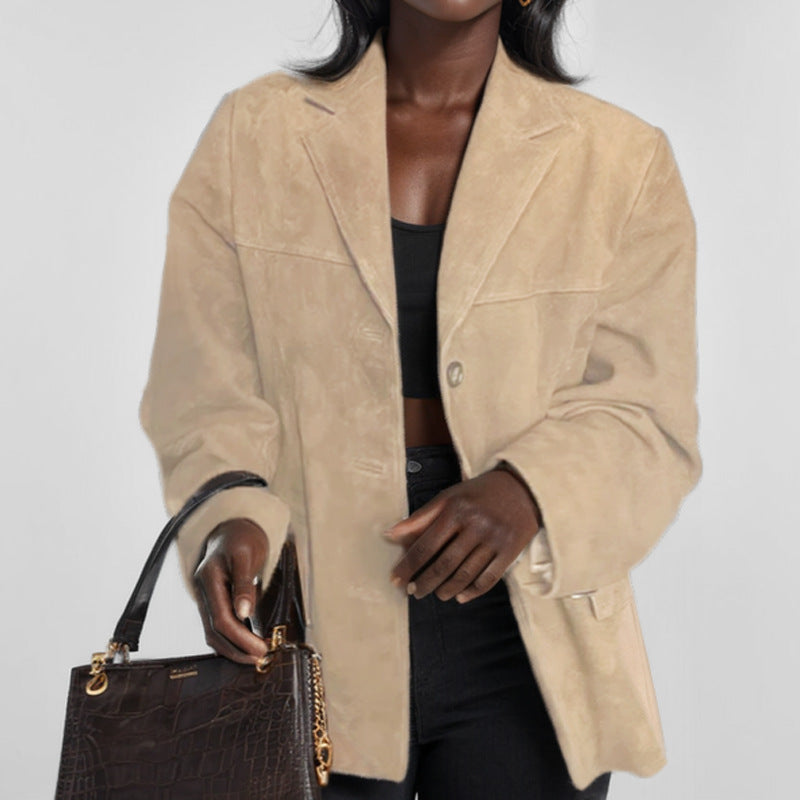 Damen Oversized Blazer Wildlederimitat