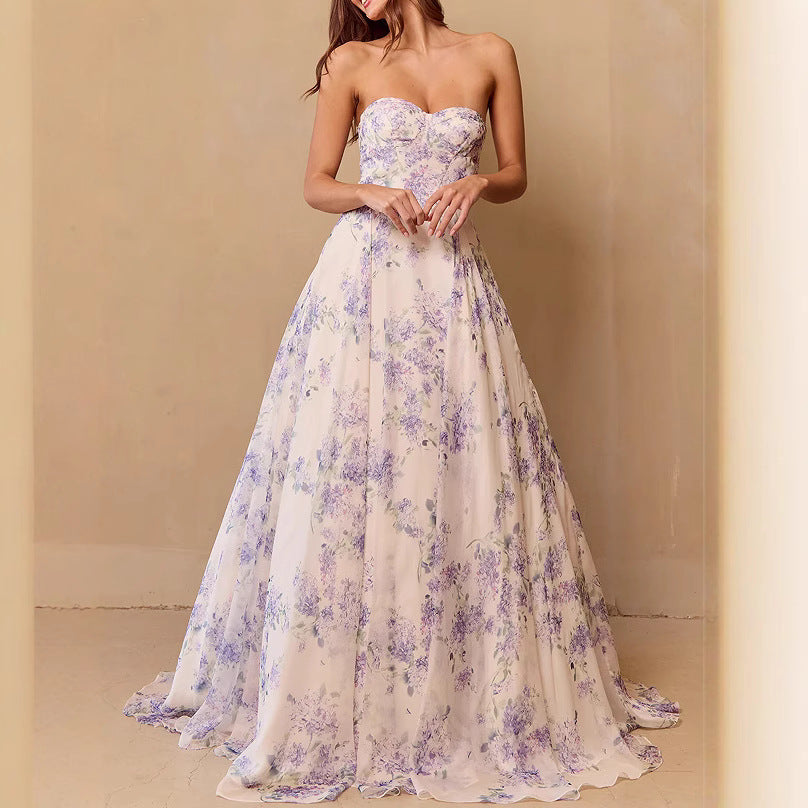 Damen Hochzeitskleid Sweetheart-Ausschnitt Florales Chiffon Weiß - Norvielle