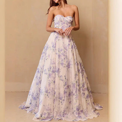 Damen Hochzeitskleid Sweetheart-Ausschnitt Florales Chiffon Weiß - Norvielle